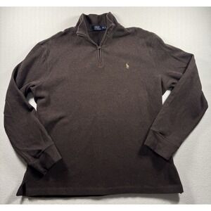 Polo Ralph Lauren Sweater Mens XL Brown 1/4 Zip Tall Cotton Pony Pullover